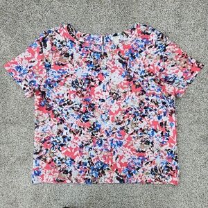 J. Crew Floral Short Sleeve Blouse Pink Blue Lightweight Women's Size Medium